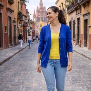 NWT - Talbots Royal Blue Linen Cardigan SP Petite Lightweight Layering Sweat